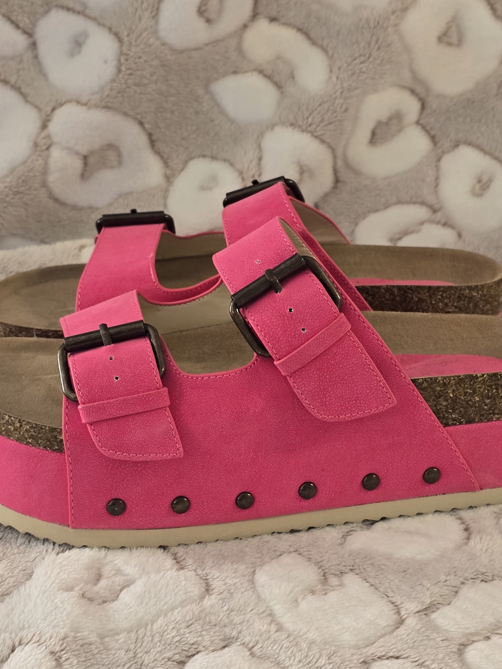 New Altar'd State Pink Double Buckle Cork Slide Sandals Size 8 Platform Chunky - Picture 5 of 13